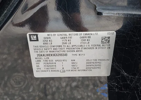 2012 GMC Terrain Slt-2 from USA, damaged, VIN 2GKALWEK9C6288349